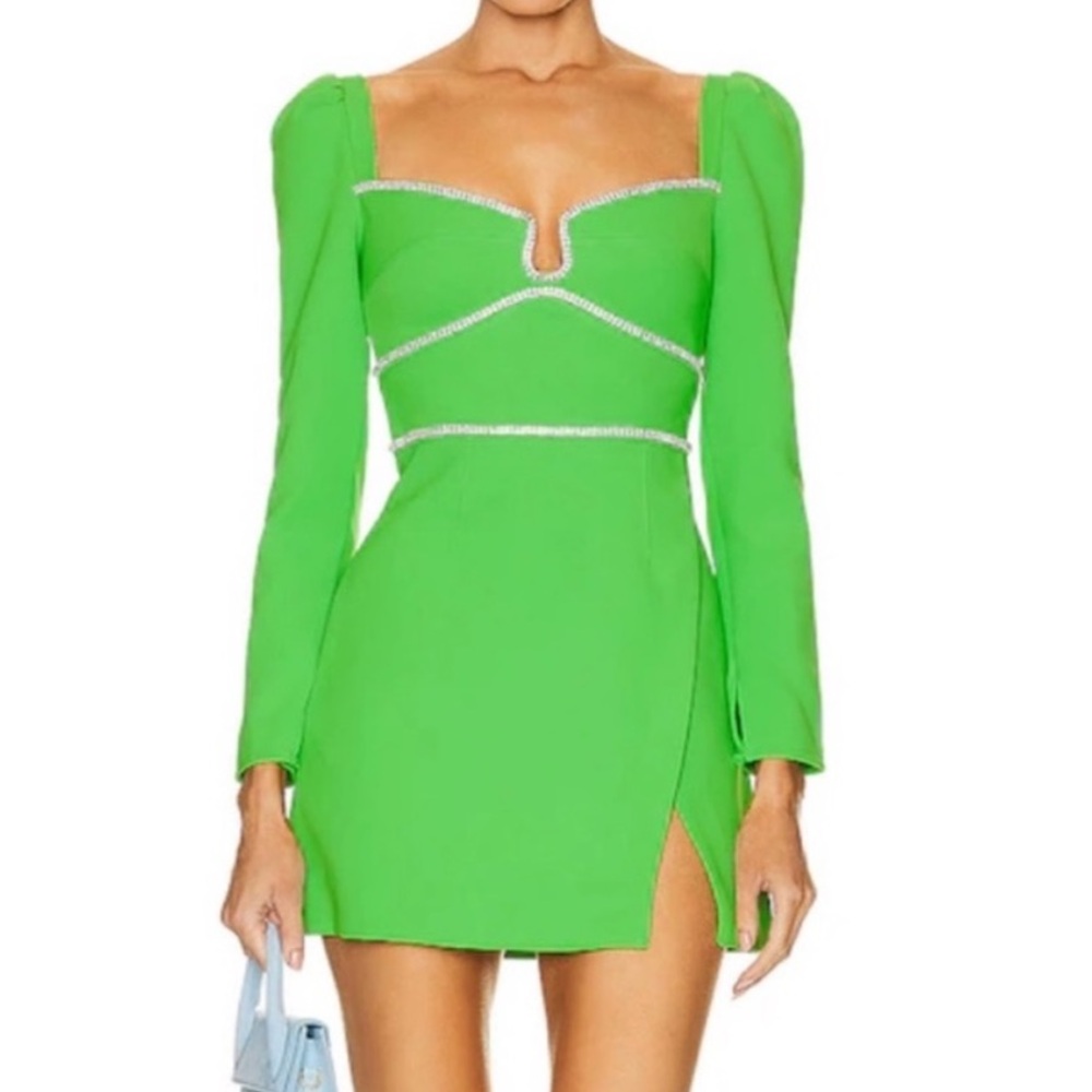 Self-Portrait Green Bodycon Dress with Sweetheart Neckline